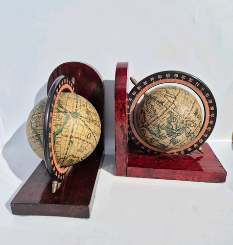 Vintage globe bookends wooden - vintage,