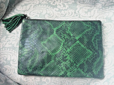 Billy Bag London Clutch bag, embossed snake print green & black with tassel zip