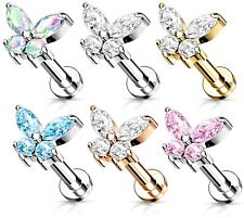 Gem Butterfly Tragus Bar Stud Helix Conch Cartilage Philtrum 16g