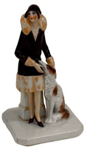 Antique Ceramic  Art Deco Flapper Girl Lady 1920's Figure with dog
