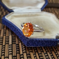 925 Sterling Silver Ring, Genuine Padparadscha Quartz Ring, Size Q US 8