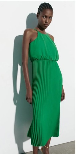 Zara green pleated midi - zara,