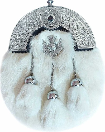 White rabbit fur sporran - white,