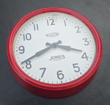 Jones London No Electric Red Wall Clock 28cm School Kitchen Hall Home Metal