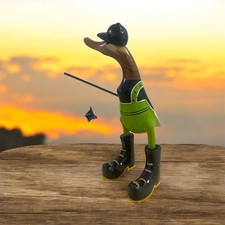 ChiselCraft Hand Carved Wooden Bamboo Root Duck Fishing Fisherman In Or Outdoor