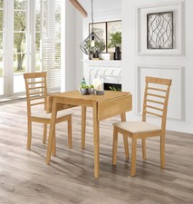 Dining Table Set, Small Solid Wood Drop Leaf Kitchen Table and 2 Chairs in Oak