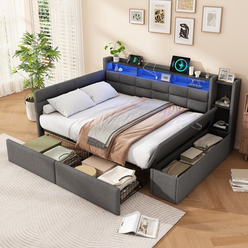 4ft6 double bed - bed, upholstered