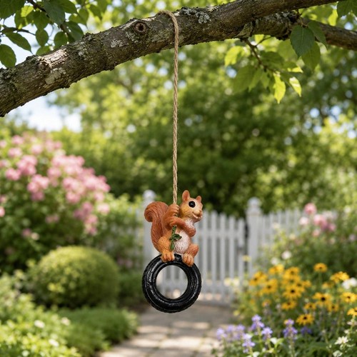 Outdoor tire squirrel statue - outdoor,