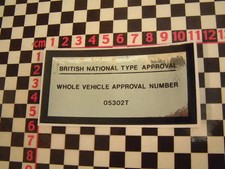 TVR Wedge Type Approval Sticker - Tasmin 350i 350SE SEAC