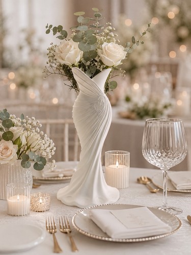 Elegant dress vase 200mm - dress, ivory