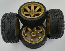1/10 RC Car on road/touring/rally Wheels & Block Tread Tyres x4 Gold