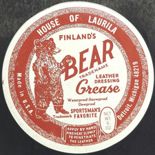 C1960s Vintage House of Laurila Finland's BEAR Grease Tin 6 oz Full - Detroit MI
