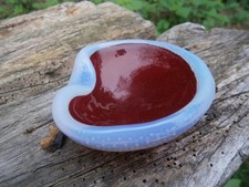 VINTAGE MURANO VENETIAN GALLIANO FERRO RED BLUE BULLICANTE ART GLASS ASH BOWL