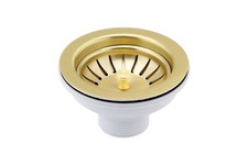 115mm Polished Gold Kitchen Sink Strainer Waste Plug Set - Fits 90mm Waste Hole