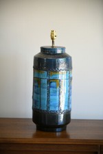 Large Vintage Retro Fat Lava Blue Pottery Table Lamp