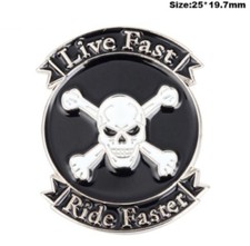 Biker Skull Badge Pin Crossbones Enamel Mortorcycle Live Fast Ride Faster 