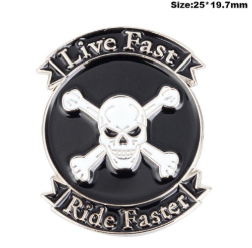 Biker skull badge pin - badge,