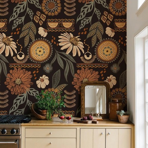 Vintage boho brown floral - brown,