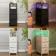3 Drawers Narrow Side End Table Bedside Table with Charging Station LED Light