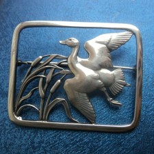 Georg Jensen Danish Silver Swan & Bullrushes Brooch no. 300 Denmark  c.1960/70s