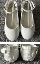 Girls Ivory Bridesmaid Ballerina Flat Pumps Flower Heel Shoes Size 7 EUR 24 New!