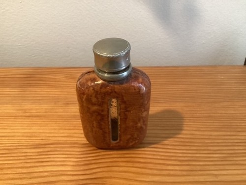 Antique leather covered glass - antique,