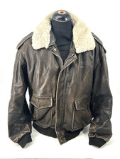 Redskins Leather Jacket Brown Bomber A2 Military pilot Sheepskin collar Mens 3XL