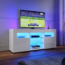 120cm White High Gloss TV Table Stand Entertainment Cabinet Unit with LED Light