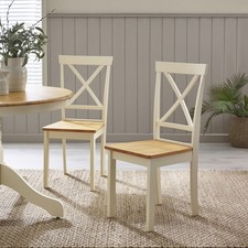 **Seconds** Millford Oak & Cream Solid Wood Crossback Dining Chairs Set of 2 Ru
