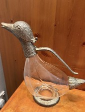 Vintage French duck decanter bird claret jug wine flagon silver plate glass