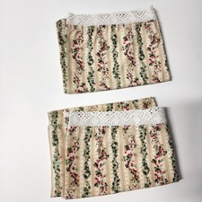 Vintage Laura Ashley Pillowcases Floral Stripe Lace Trim Pair Standard Cottage