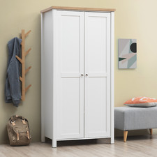 White 2 Door Wardrobe Hanging Rail & Shelf - Modern Cottage Design Bedroom Unit