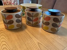 3 x Orla Kiely "Multistem" storage jars/ Tea/Coffee/Sugar *CHECK OUT MY OTHERS*