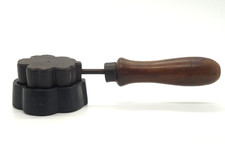 Antique Milliners Cast Iron Flower Mould Press Wooden Handle