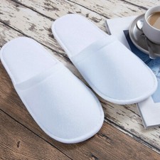 Disposable SPA Hotel Toe Towelling Terry Style Guest Slippers White