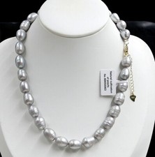 11-13MM NATURAL SOUTH SEA GREY OVAL BAROQUE PEARL NECKLACE 18" 18K GOLD P