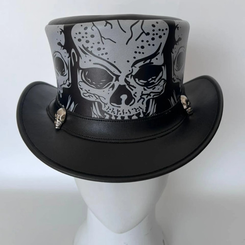 Black genuine leather skull - black,