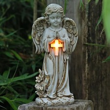 Vintage Solar-Powered Angel Statue - Resin Outdoor Garden Decor for Lawn, Yard