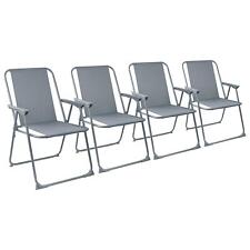4x Folding Metal Beach Chairs  Folding Beach Camping Garden 75cm Grey