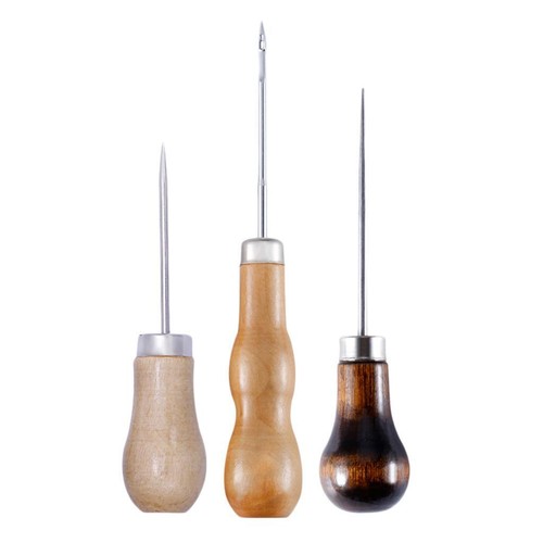 3pcs wooden handle awl - 3pcs, leather