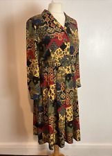 Vintage Norman Linton Multicoloured Long Sleeved Midi Shirt Dress Size 18