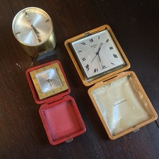 Swiza 🔥 RARE 🔥 Joblot 🔥 Vintage 8-day Brass Desk / Folding Leather Case Clock