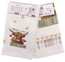 3pk Highland Cow Towel 100% Cotton Kitchen Tea Towels Dry Cleaning Dish Cloth
