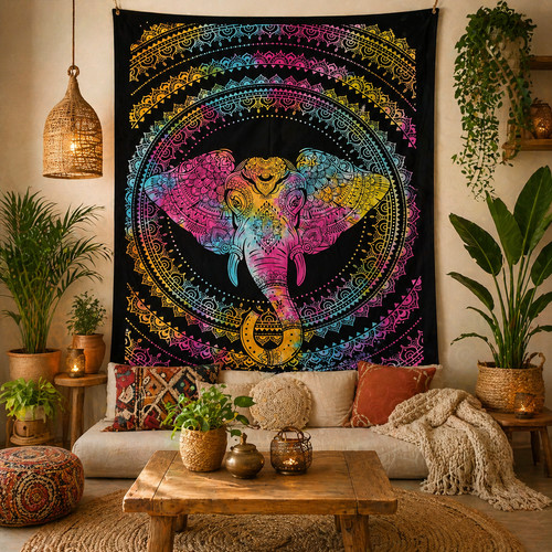 Elephant mandala tapestry wall - elephant,