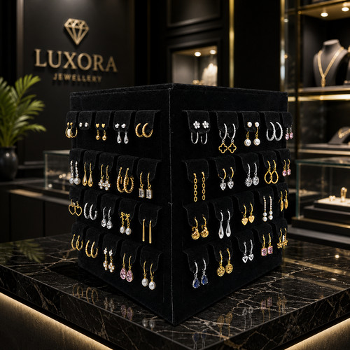 Black velvet rotating earring - black,