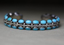 Vintage Native American Navajo Sterling Silver Turquoise Cuff Bracelet Size 6.5