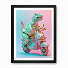Pastel Toy Dinosaur On A Moped