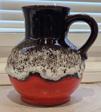 Bay West German Vintage Keramik Lava Jug Vase Orange & Brown 8314 Mid Century