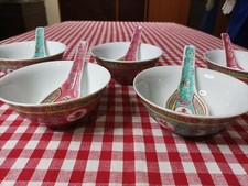 5 x Vintage Oriental Chinese Rice soup noodle Bowls dish's with spoons