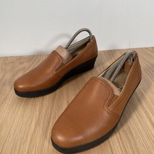 Rohde Brown Leather UK 5 Ladies Classic Slip on Wedge Comfort Shoes Loafers